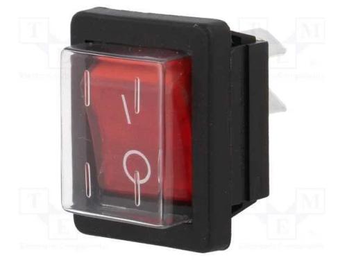 ROCKER, DPST, Pos: 2, ON-OFF, 16A/250VAC, vermelh.