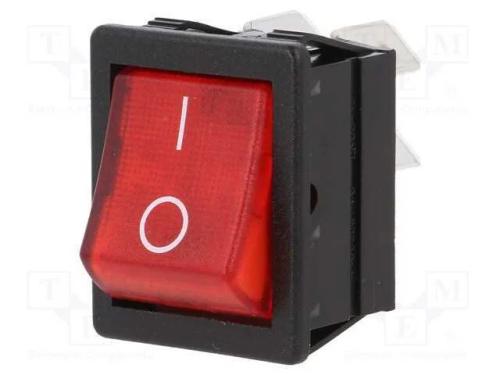 ROCKER, DPST, Pos: 2, ON-OFF, 16A/250VAC, vermelh.