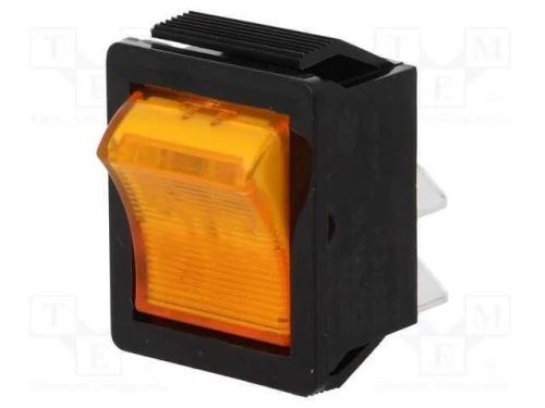ROCKER, DPST, Pos: 2, ON-OFF, 16A/250VAC, amarelo.
