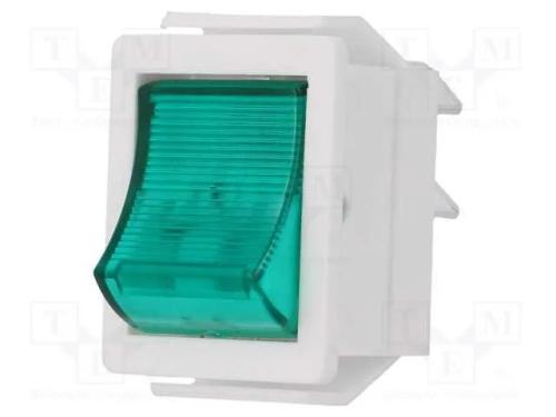 ROCKER, DPST, Pos: 2, ON-OFF, 16A/250VAC, verde, .