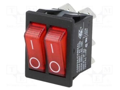 ROCKER, SPST, Pos: 2, ON-OFF, 16A/250VAC, vermelh.