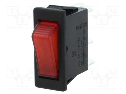ROCKER, SPST, Pos: 2, ON-OFF, 16A/250VAC, vermelh.