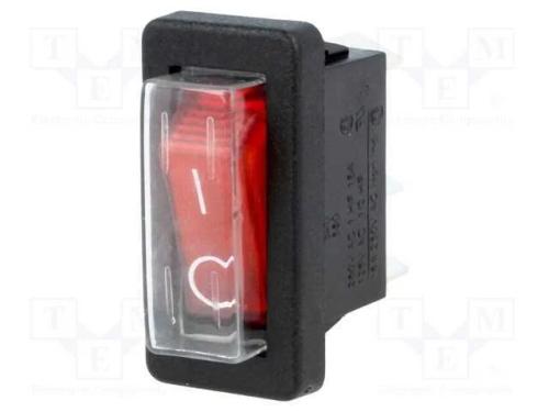ROCKER, SPST, Pos: 2, ON-OFF, 16A/250VAC, vermelh.
