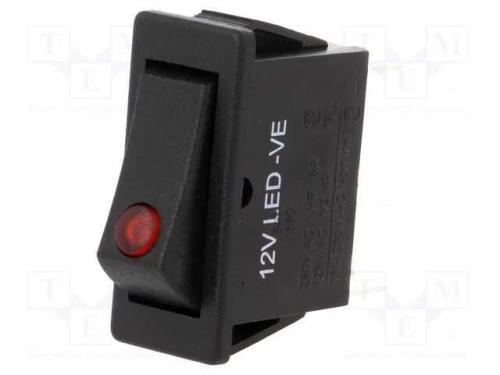 ROCKER, SPST, Pos: 2, ON-OFF, 12A/250VAC, preto, .