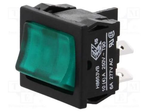 ROCKER, DPST, Pos: 2, ON-OFF, 10A/250VAC, 10A/28V.