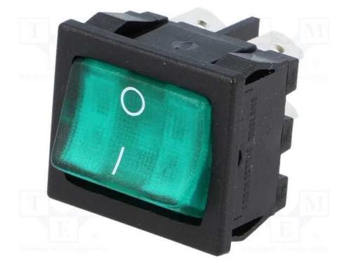 ROCKER, DPST, Pos: 2, ON-OFF, 10A/250VAC, 10A/28V.