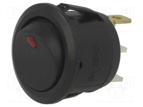 ROCKER, SPST, Pos: 2, ON-OFF, 6A/250VAC, preto, L.
