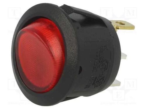 ROCKER, SPST, Pos: 2, ON-OFF, 6A/250VAC, vermelho.