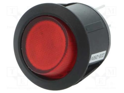 ROCKER, DPST, Pos: 2, ON-OFF, 10A/250VAC, vermelh.
