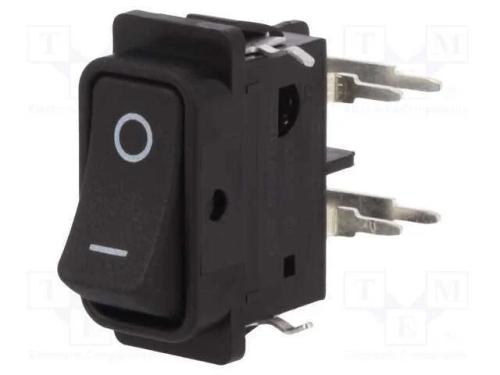 ROCKER, SPST, Pos: 2, ON-OFF, 16A/250VAC, 6A/48VD.