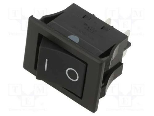 ROCKER, DPST, Pos: 2, ON-OFF, 16A/250VAC, 5A/72VD.