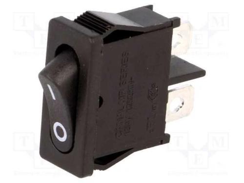 ROCKER, SPST, Pos: 2, ON-OFF, 10A/250VAC, preto, .