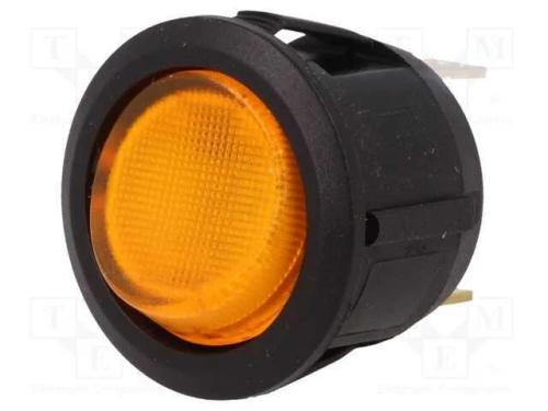 ROCKER, SPST, Pos: 2, ON-OFF, 20A/14VDC, amarelo,.