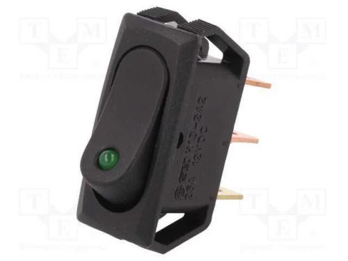 ROCKER, SPST, Pos: 2, ON-OFF, 25A/12VDC, preto, L.