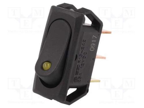 ROCKER, SPST, Pos: 2, ON-OFF, 25A/12VDC, preto, L.