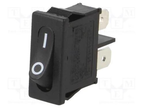 ROCKER, SPST, Pos: 2, OFF-ON, 6A/250VAC, preto, R.
