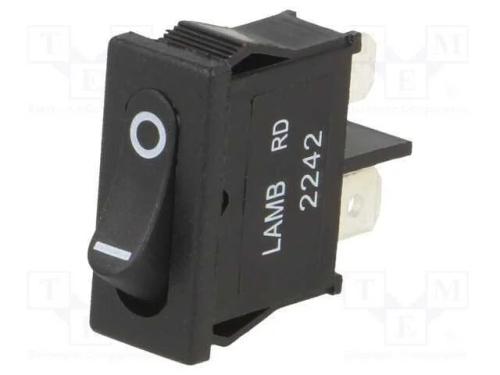 ROCKER, SPST, Pos: 2, OFF-ON, 6A/250VAC, preto, R.