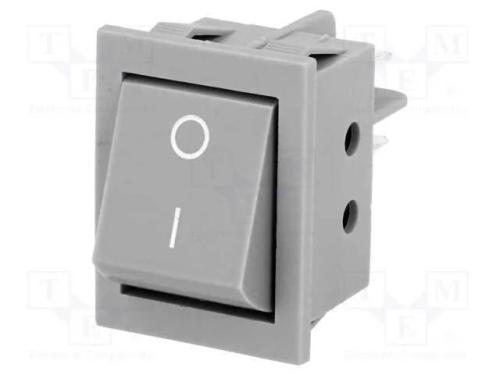 ROCKER, DPST, Pos: 2, ON-OFF, 15A/250VAC, cinzent.