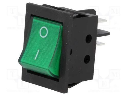 ROCKER, DPST, Pos: 2, ON-OFF, 15A/250VAC, verde, .