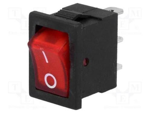 ROCKER, SPST, Pos: 2, ON-OFF, 3A/250VAC, vermelho.