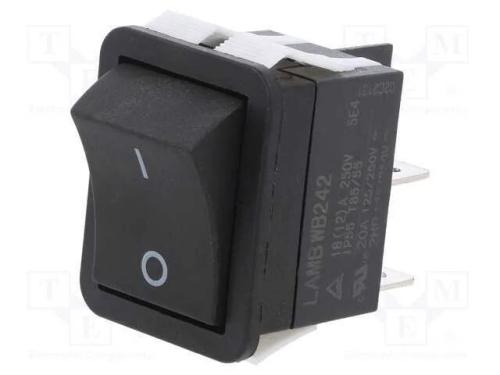 ROCKER, SPST-NO, Pos: 2, ON-OFF, 20A/125VAC, 50mO.