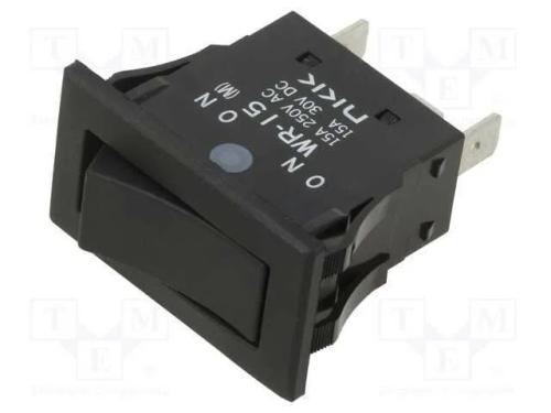 ROCKER, SPST, Pos: 2, ON-(ON), 15A/250VAC, 15A/30.