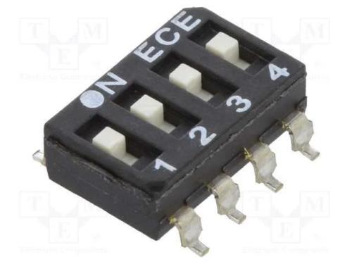Interruptor: DIP-SWITCH, Quantidade de secções: 4.