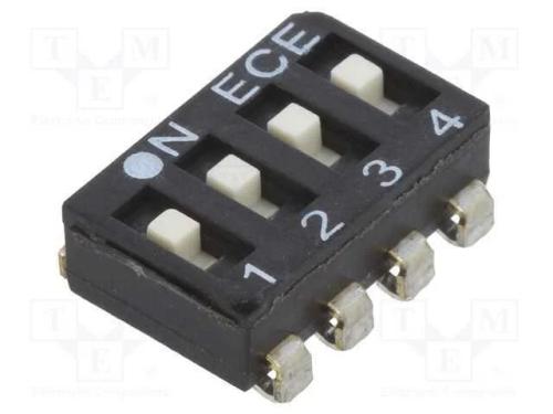Interruptor: DIP-SWITCH, Quantidade de secções: 4.