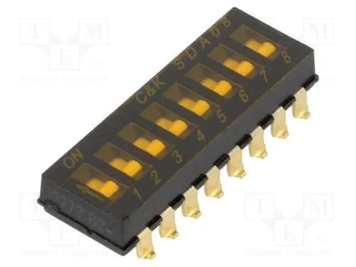 Interruptor: DIP-SWITCH, Quantidade de secções: 8.