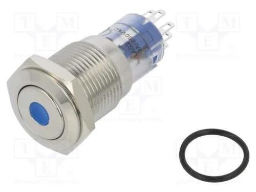 Interruptor: Antivandalismo, Dpdt, 3a/250vac, Ip67, On-(On), Azul