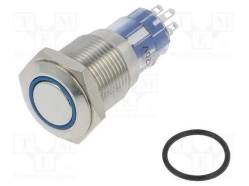 Interruptor: Antivandalismo, Dpdt, 3a/250vac, Ip67, On-(On), Azul