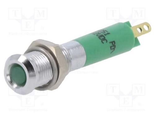 Luz indicadora: LED, plana, verde, 12VDC, 6mm, me.