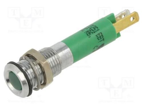 Luz indicadora: LED, plana, verde, 12VDC, 8mm, me.