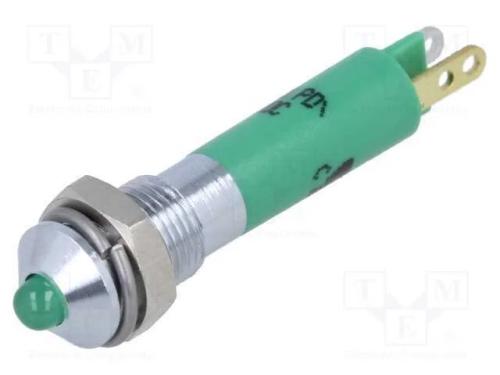 Luz indicadora: LED, convexa, verde, 12VDC, 6mm, .
