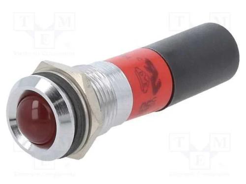 Luz indicadora: LED, vermelho, 230VAC, 14mm, meta.