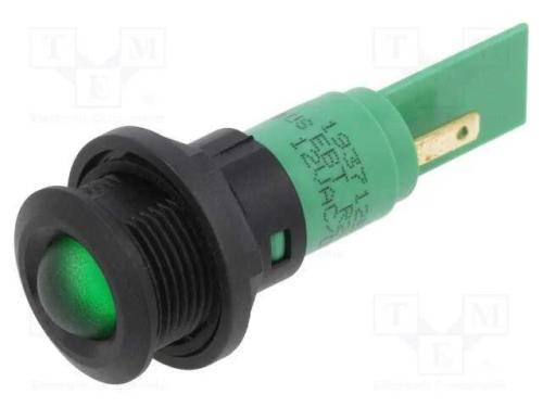 Luz indicadora: LED, verde, 12VDC, 12VAC, 16mm