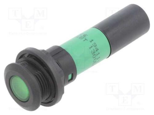 Luz indicadora: LED, plana, verde, 130VDC, 16mm