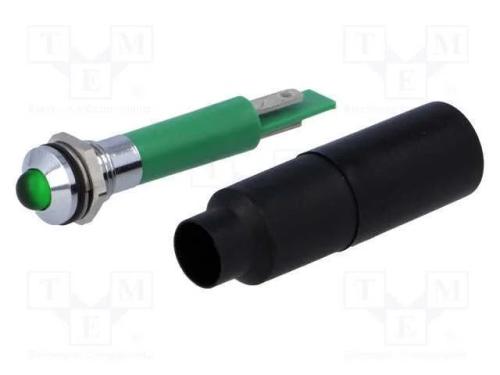 Luz indicadora: LED, convexa, verde, 230VAC, 8mm,.