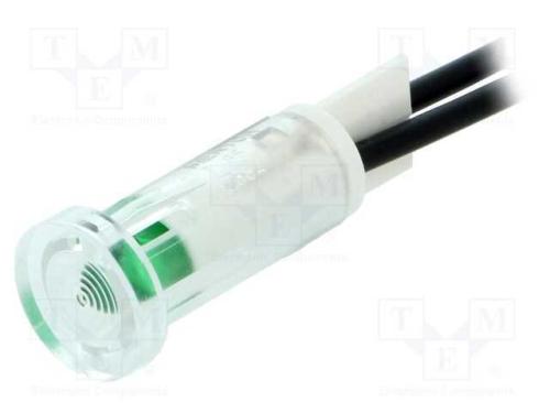 Luz Indicadora: Led, Plana, Verde, 9,7mm, Fios 10.