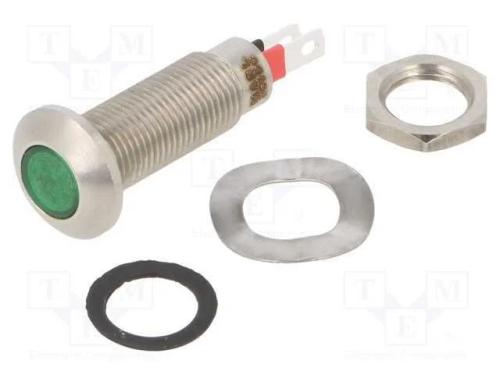 Luz indicadora: LED, plana, verde, 24÷28VDC, 8,1m.