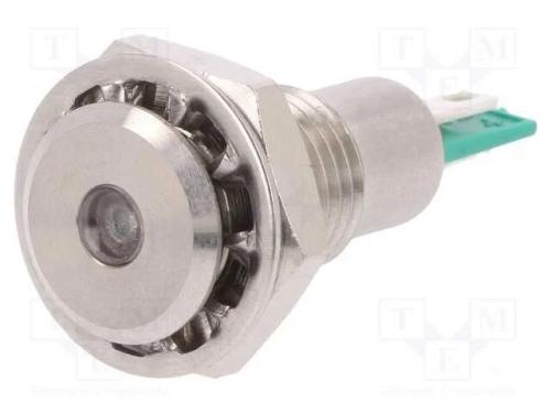 Luz indicadora: LED, plana, verde, 12VDC, 12,1mm,.