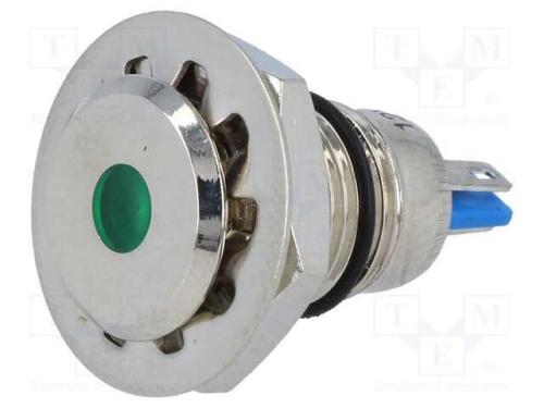 Luz indicadora: LED, plana, verde, 12VDC, 12mm, I.