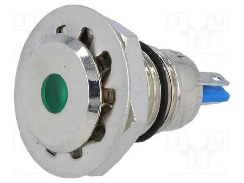Luz indicadora: LED, plana, verde, 12VDC, 12mm, I.