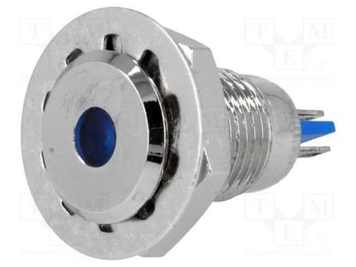 Luz indicadora: LED, plana, azul, 12VDC, 12mm, IP.