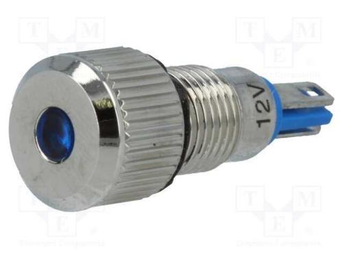 Luz indicadora: LED, plana, azul, 12VDC, 8mm, IP6.