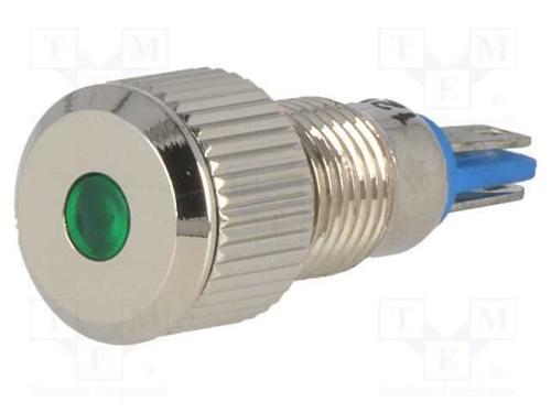 Luz indicadora: LED, plana, verde, 12VDC, 8mm, IP.