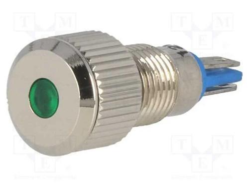 Luz indicadora: LED, plana, verde, 12VDC, 8mm, IP.