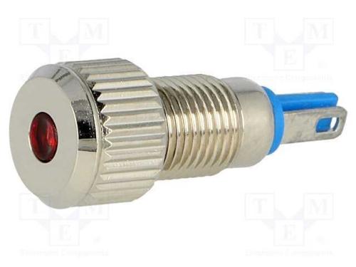 Luz indicadora: LED, plana, vermelho, 12VDC, 8mm,.