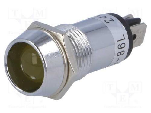 Luz indicadora: LED, côncavo, amarela, 24VDC, 14,.
