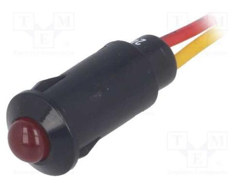Luz indicadora: LED, convexa, vermelho, 24VDC, 8,.